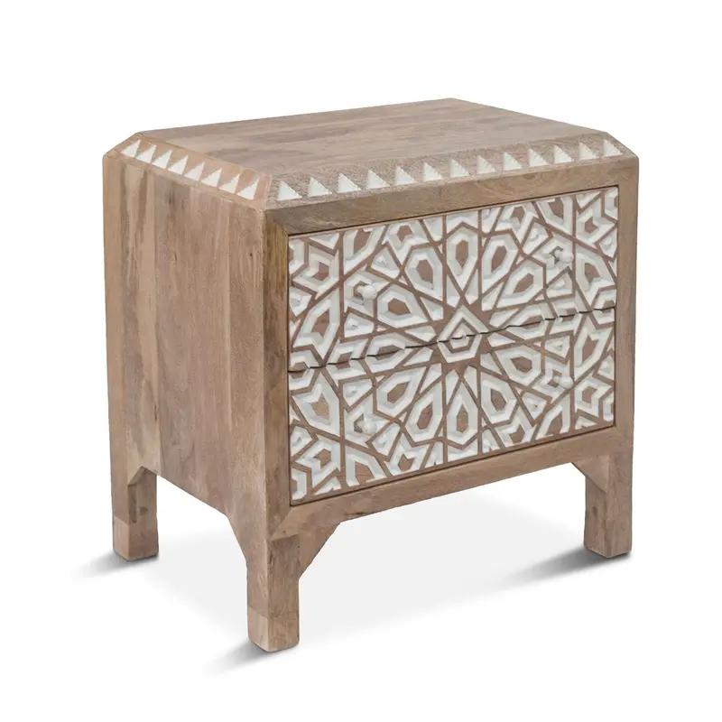 26" Carved Natural White Nightstand – Tangiers Collection 1