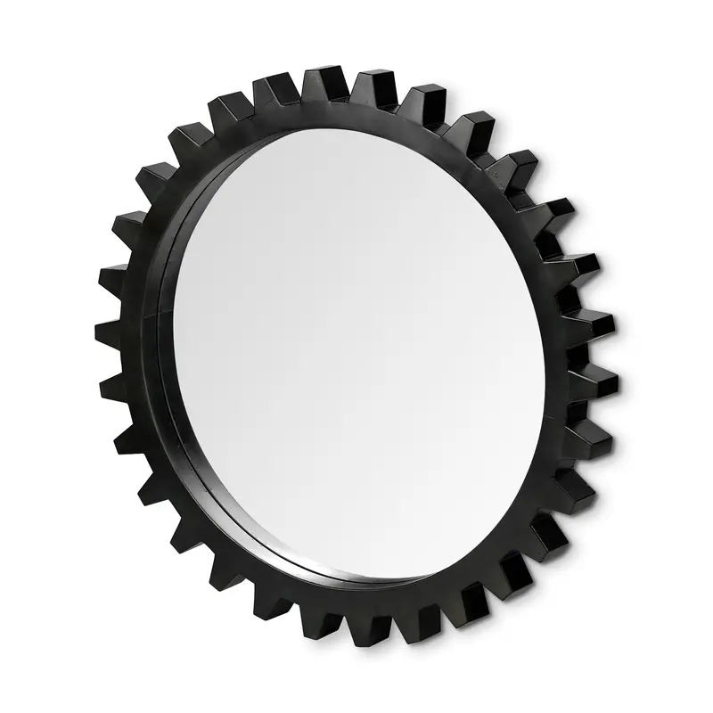 37-Inch Round Black Metal Alloy Mirror With Cog Design 1
