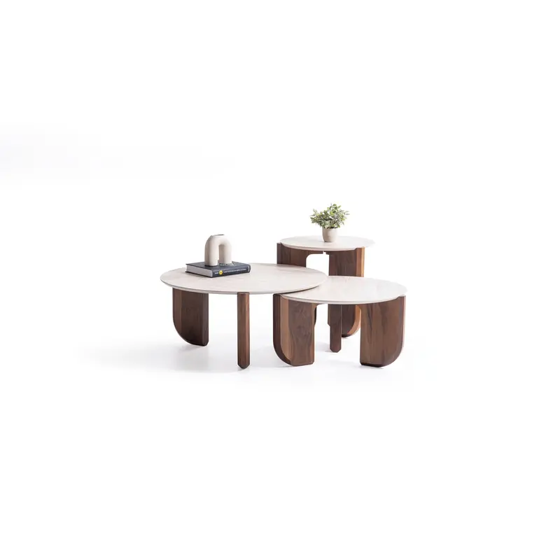 720 Walnut And Travertine 3-Piece Coffee Table Set 1