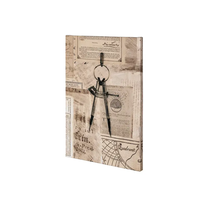 Academic Drafters Compass Illustration – Textured Hand-Embellished Canvas By Mercana Studio 1
