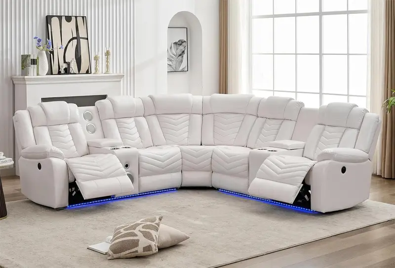 Ace White Fabric Reclining Sectional Sofa 1