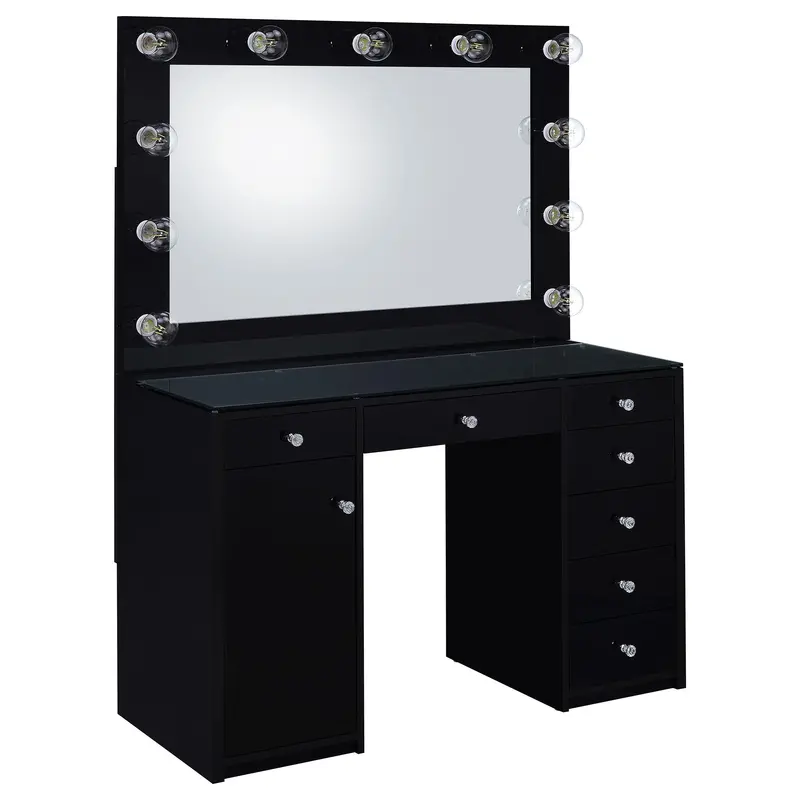 Acena Black High-Gloss 7-Drawer Vanity With Built-In Lighting 1