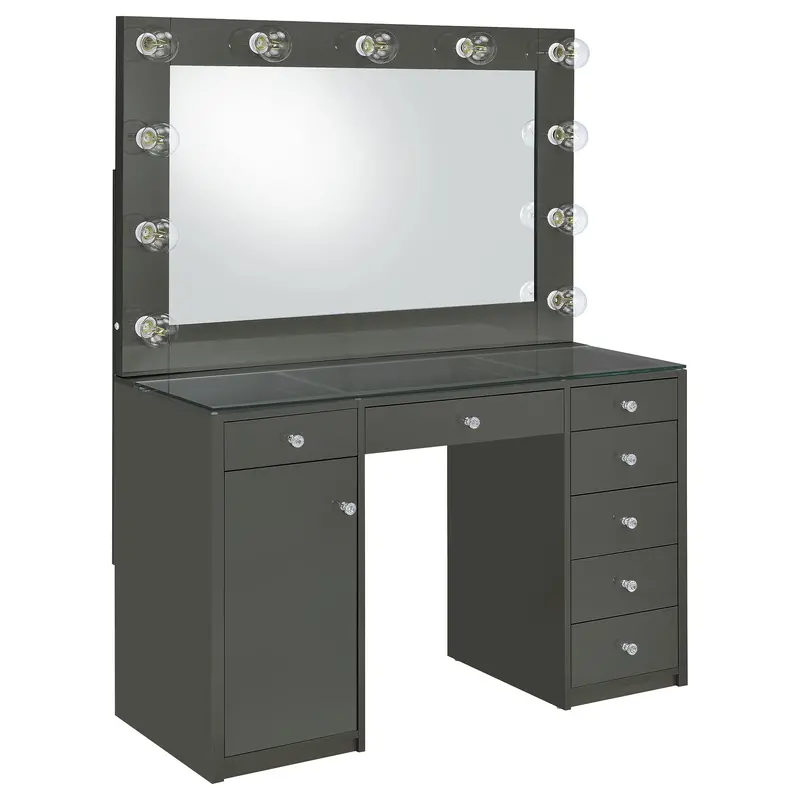 Acena High-Gloss Gray Vanity With Led Lighting And 7 Drawers 1