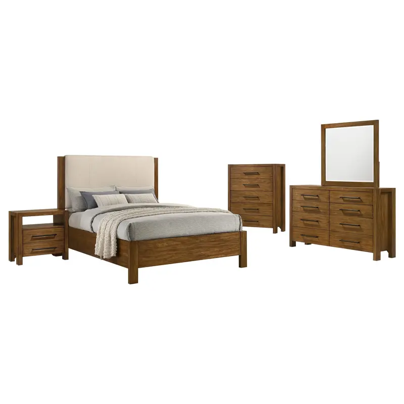 Adderley Warm Brown California King Bedroom Suite – 5-Piece Rustic Modern Collection 1