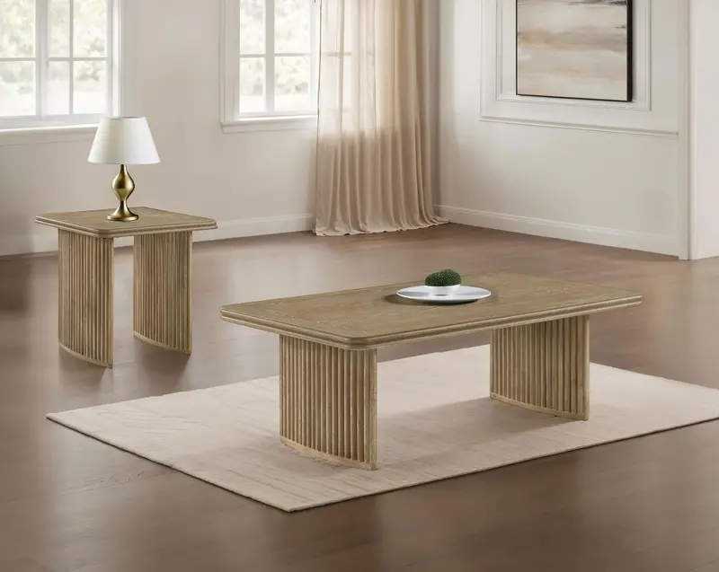 Adina Distressed Light Brown 2-Piece Wooden Coffee Table Set 1