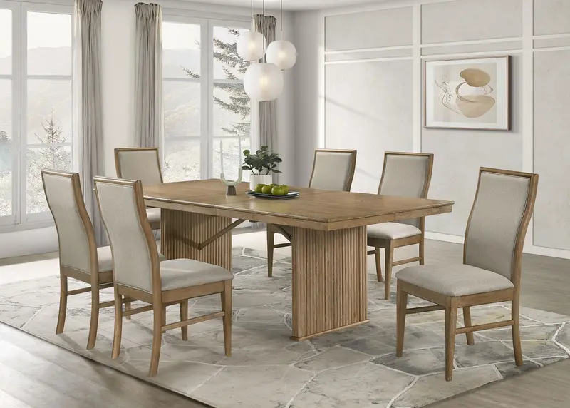 Adina Distressed Light Brown 7-Piece Dining Set – Farmhouse-Style Extendable Collection 1