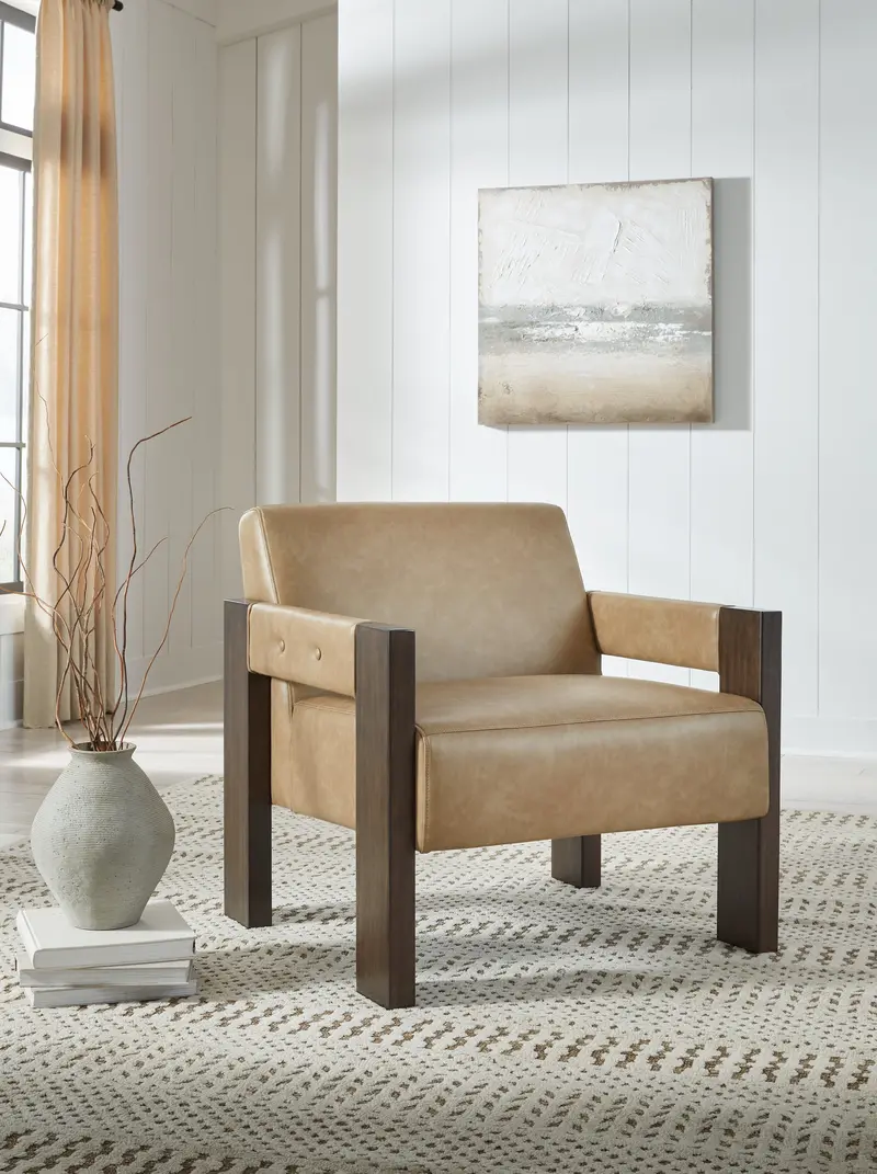 Adlanlock Toast Beige Accent Chair With Solid Wood Legs 1
