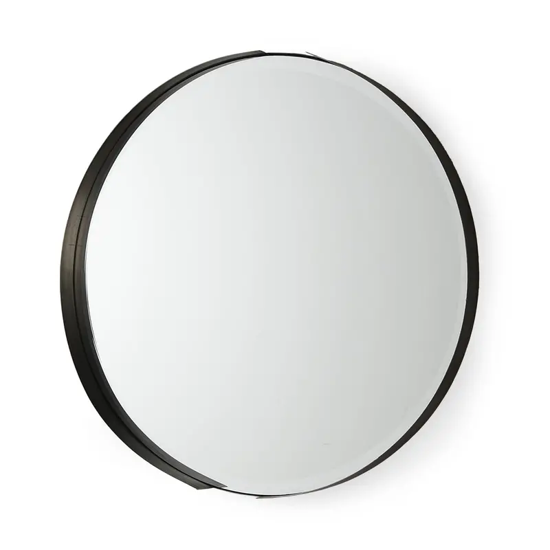 Adrianna Sleek Round Mirror – 24.4-Inch Black Metal Frame 1