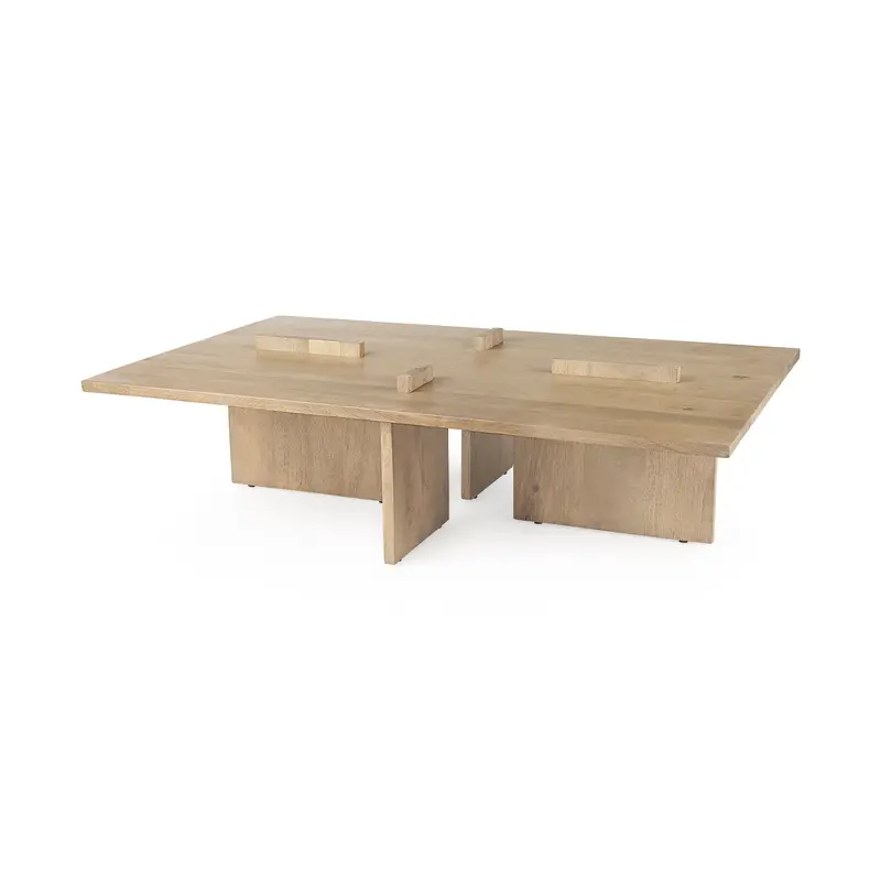 Aida Coffee Table – Rectangular Light Brown Wood, 56"L X 34"W 1