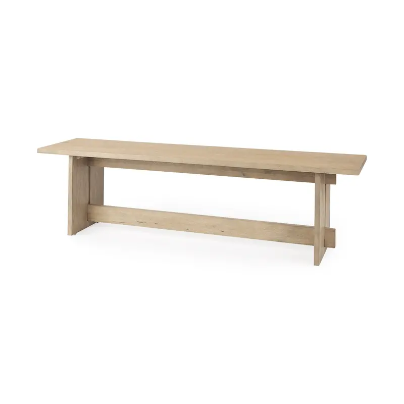 Aida Dining Bench – Light Brown Wood, 18" Seat Height 1