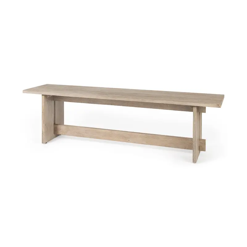 Aida Dining Bench – Light Gray Wood, 18" Seat Height 1