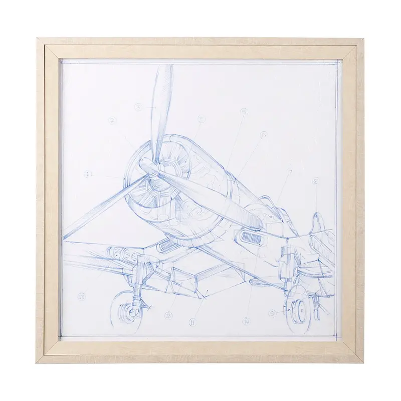 Airplane Mechanical Sketch Ii – Textured Hand-Embellished Framed Art Print By Ethan Harper 1