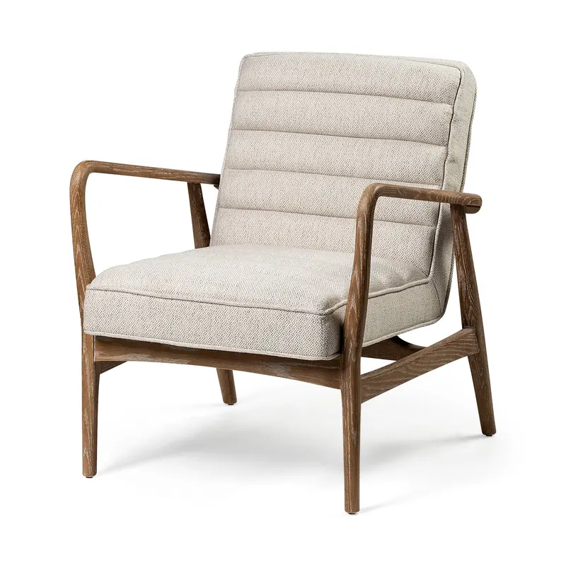 Ajax Ii Accent Chair – Cream Fabric Seat With Brown Wooden Frame 1