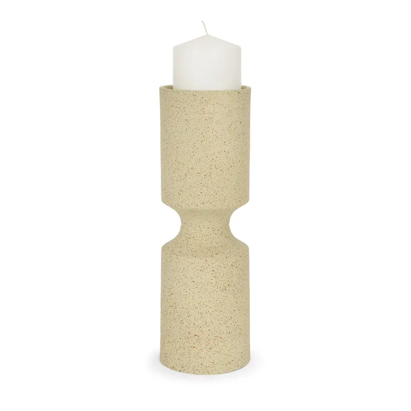 Akira Large Beige Textured Metal Pillar Candle Holder 1