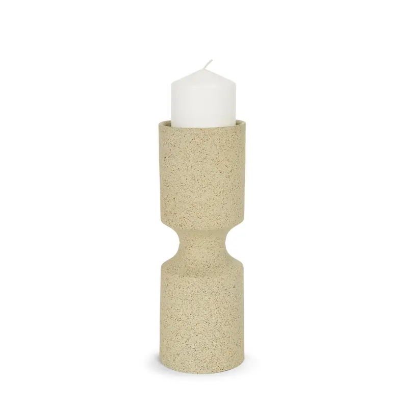 Akira Small Beige Textured Metal Pillar Candle Holder 1