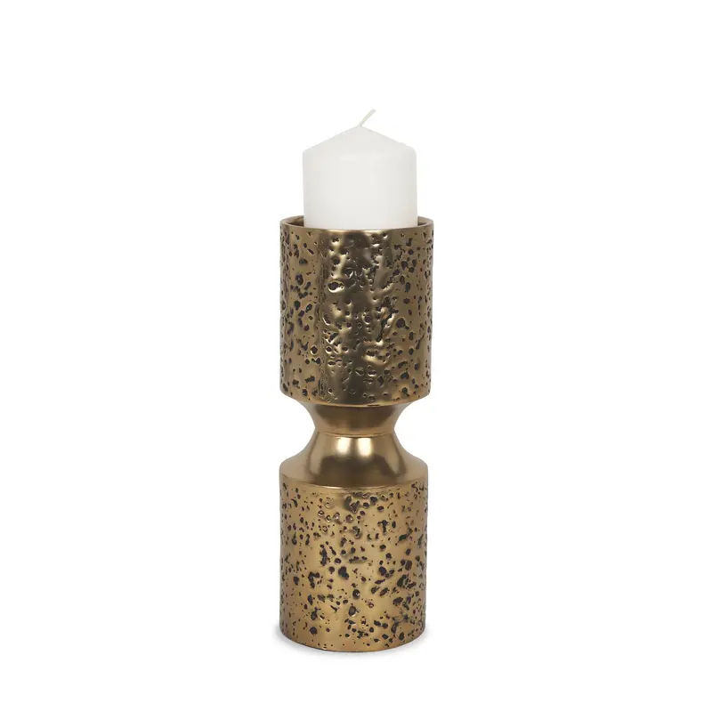 Akira Small Hammered Gold Metal Pillar Candle Holder 1