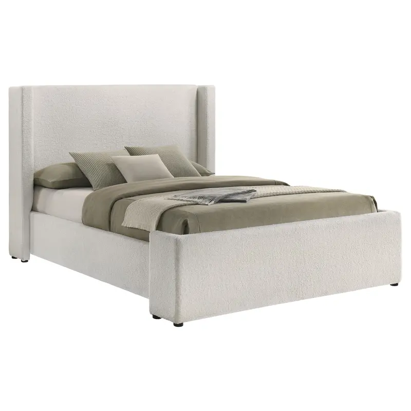 Alamosa White Bouclé Eastern King Wingback Platform Bed 1