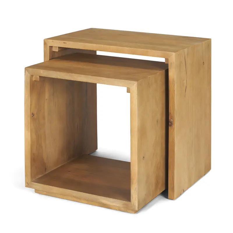 Alanna Brown Wood Nesting Accent Tables – Set Of 2 Rustic Modern Side Tables 1