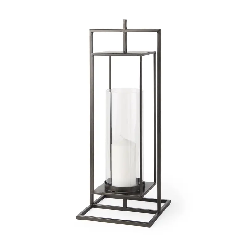 Albus I Black Metal Rectangular Candle Holder – Large Tabletop Accent 1