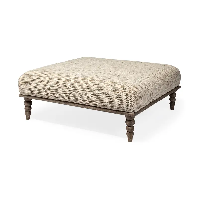 Alder I Upholstered Accent Bench – Cream Fabric Seat With Brown Wooden Base 1