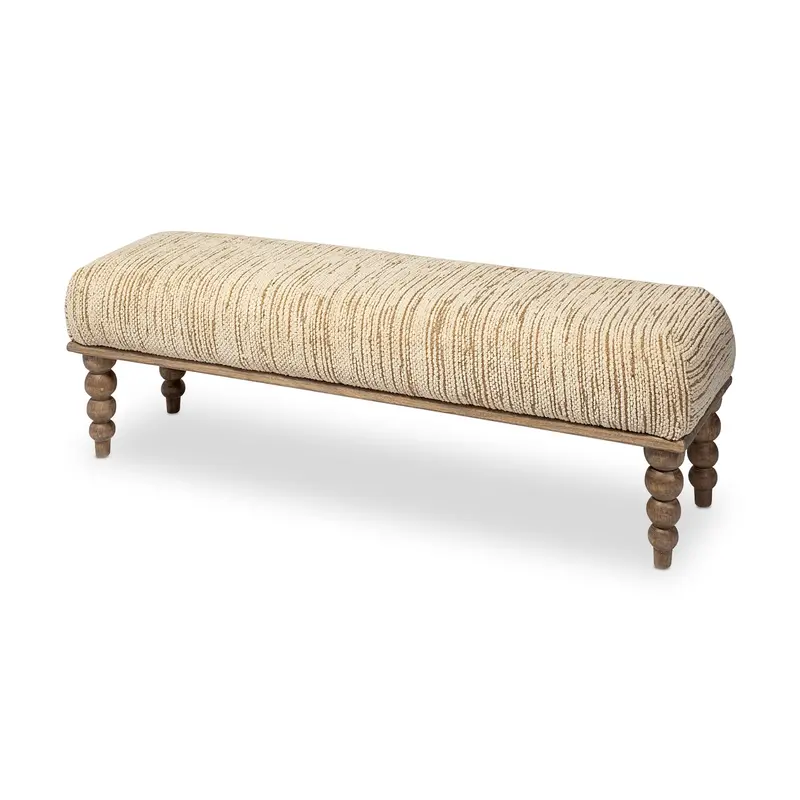 Alder Ii Narrow Upholstered Accent Bench – Cream Fabric Seat With Wooden Base 1