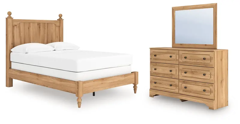 Aleaport Full-Size Panel Bed With Mirrored Dresser In Warm Brown 1