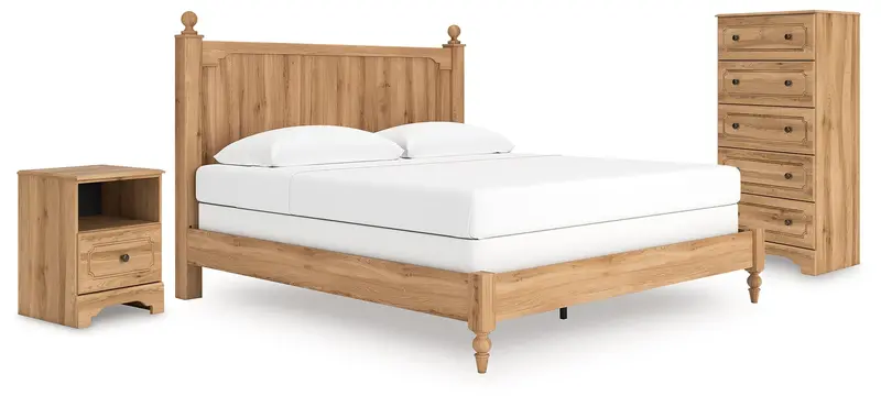 Aleaport Warm Brown King Bedroom Set: Panel Bed, Chest, And Nightstand 1