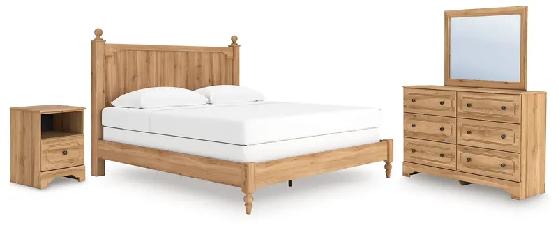Aleaport Warm Brown King Bedroom Set: Panel Bed, Dresser, Mirror & Nightstand 1