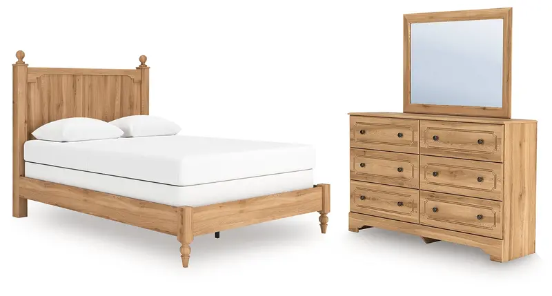 Aleaport Warm Brown Queen Mirror Panel Bed With Matching Dresser 1