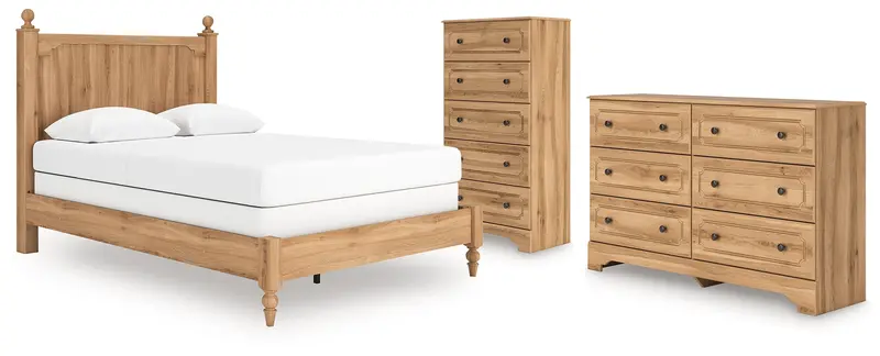 Aleaport Warm Brown Queen Panel Bed Set: Bed, Dresser & Chest 1