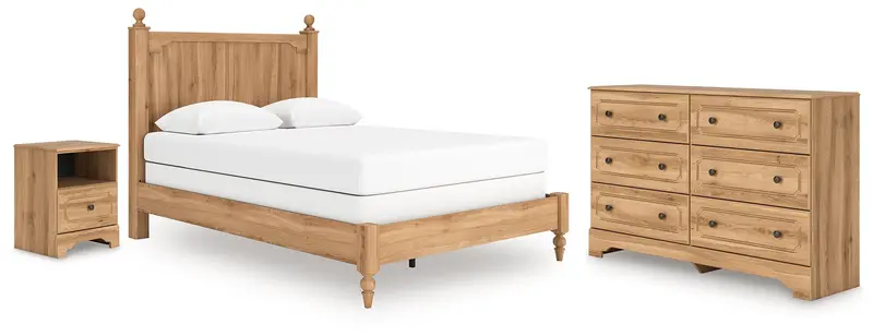 Aleaport Warm Brown Queen Panel Bed Set: Bed, Dresser & Nightstand 1