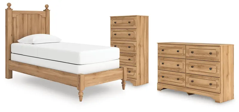 Aleaport Warm Brown Twin Bedroom Set: Panel Bed, Dresser & Chest 1