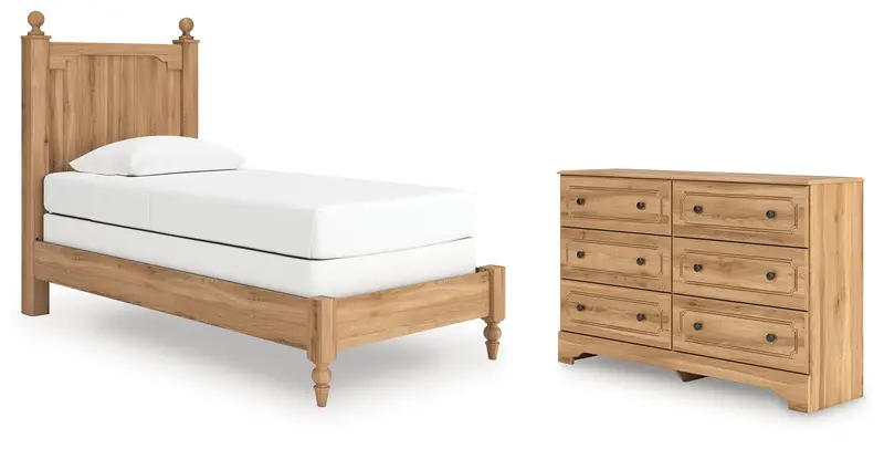 Aleaport Warm Brown Twin Panel Bed With Matching Dresser 1