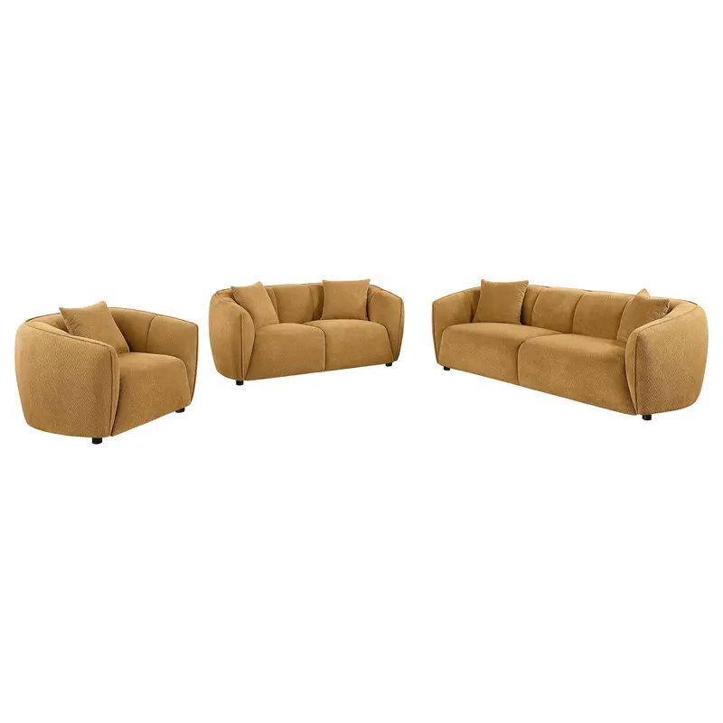Aleisha Mustard Yellow Chenille Upholstered Living Room Set – 3-Piece 1