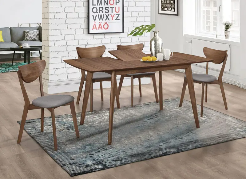 Alfredo Natural Walnut & Gray Dining Set – 5-Piece Contemporary Table And Chair Set 1