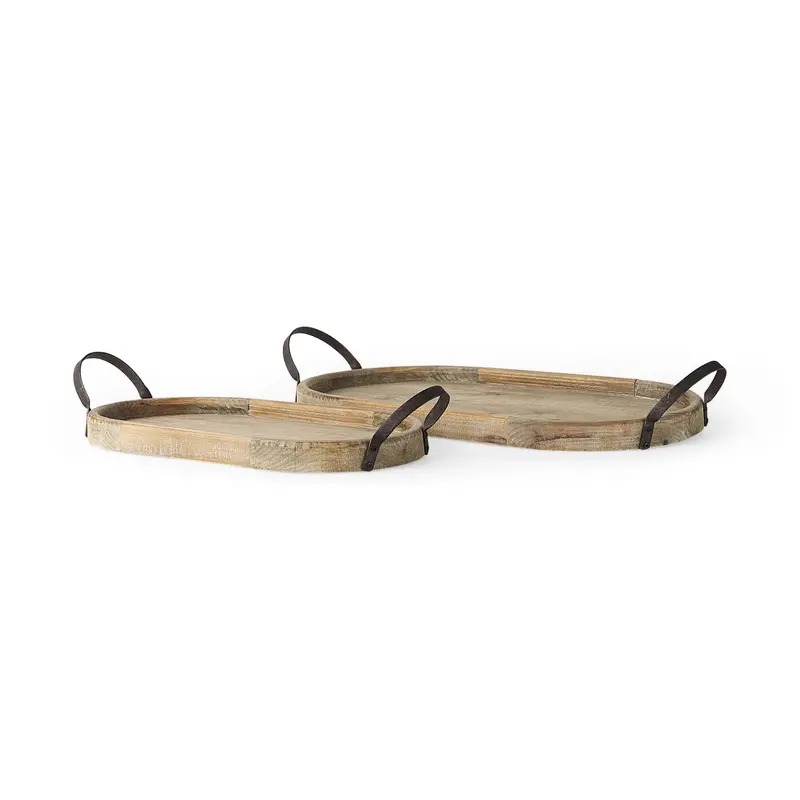 Alina Light Brown Wood Tray Set – Two Rectangular Serving Trays (27.8L X 13.6W X 3.9H) 1