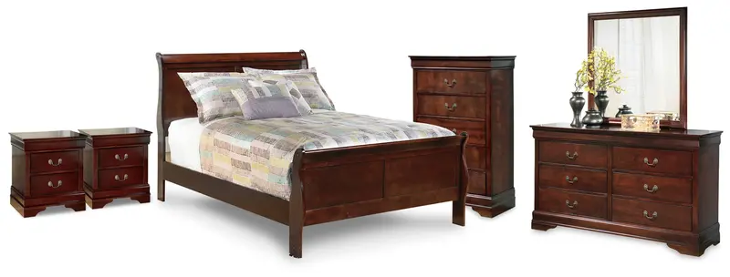 Alisdair Antique Bronze Sleigh Bedroom Set: King Bed, Dresser, Mirror, Chest & Two Nightstands 1