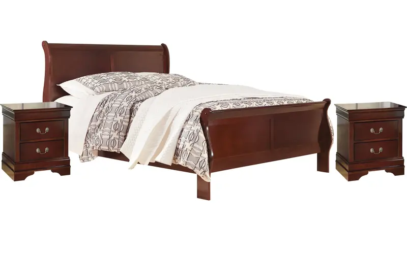 Alisdair Reddish Brown Sleigh Bed Set With Matching Nightstands 1