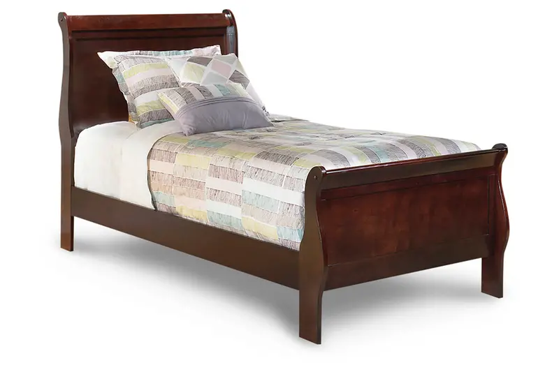 Alisdair Reddish Brown Twin Sleigh Bed – Elegant Curved Headboard 1