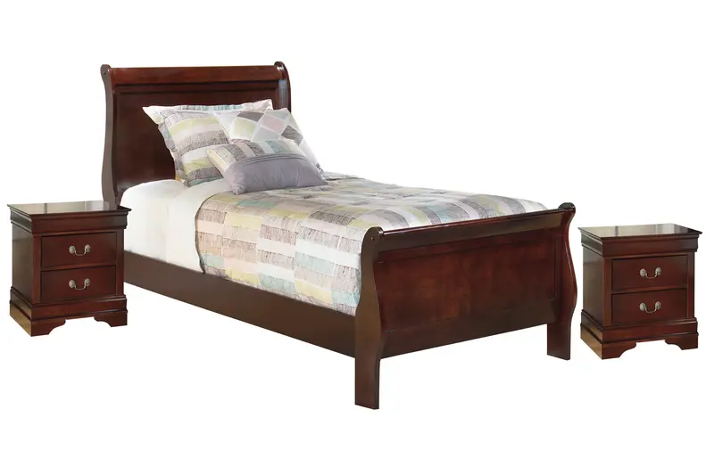 Alisdair Reddish Brown Twin Sleigh Bed With Nightstands And Mirror 1