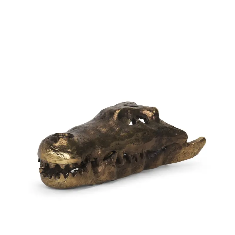 Alistair Decorative Skull – Antiqued Gold Cast Metal Accent Sculpture 1
