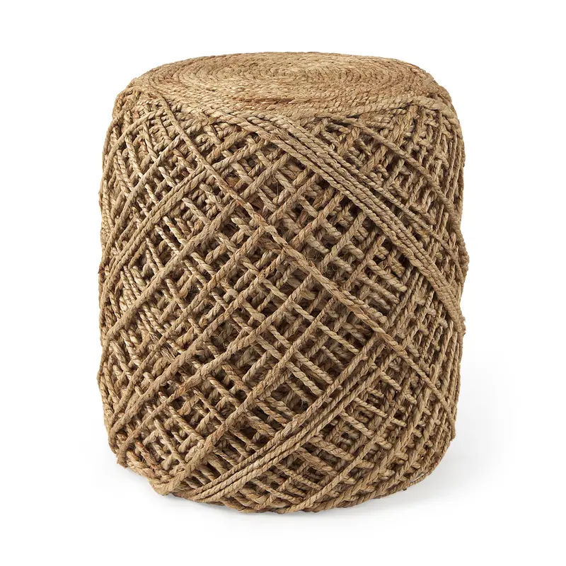 Allium Brown Wool Cylindrical Pouf – Handwoven Texture Accent Piece 1