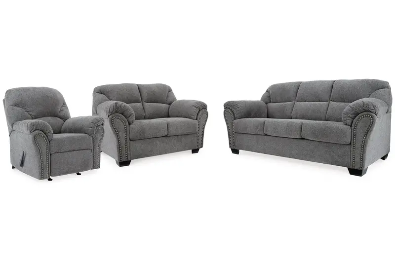 Allmaxx Pewter Living Room Bundle: Sofa, Loveseat + Recliner 1