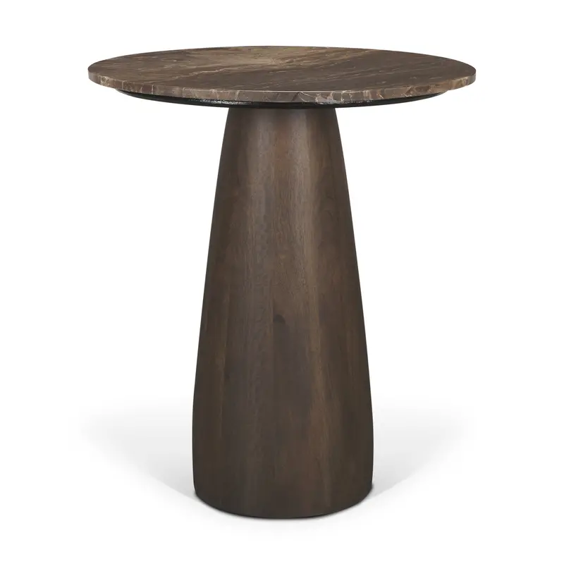 Allyson Bistro Table: 32-Inch Round Dark Brown Wood Base With Cappuccino Marble Top 1