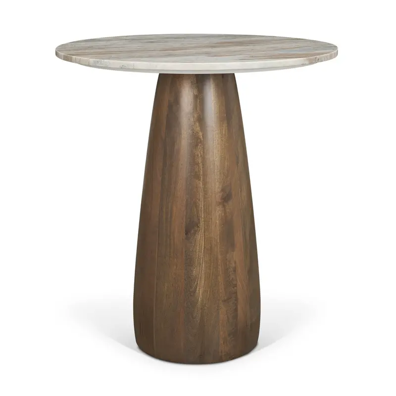 Allyson Bistro Table: 32-Inch Round Medium Brown Wood Base With Pink Marble Top 1