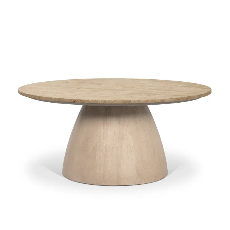 Allyson Coffee Table – 36" Light Wood Frame With Natural Travertine Top 1