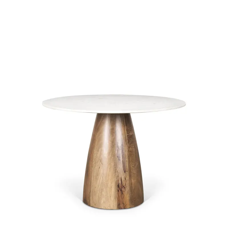 Allyson Dining Table: 42-Inch Round Brown Wood Pedestal With Banswara White Marble Top 1