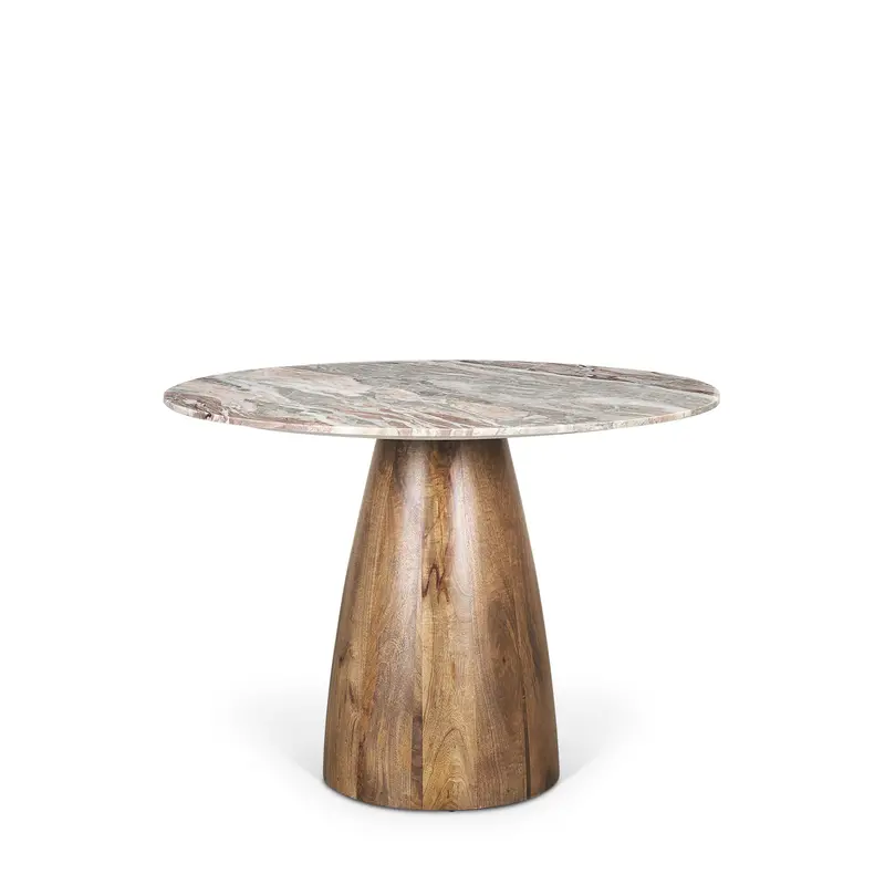 Allyson Dining Table: 42-Inch Round Brown Wood Pedestal With Savar Pink Marble Top 1