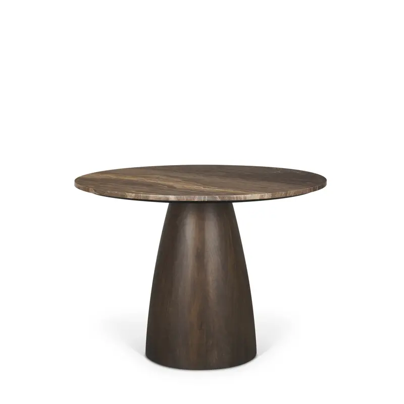 Allyson Dining Table: 42-Inch Round Dark Brown Pedestal With Cappuccino Marble Top 1