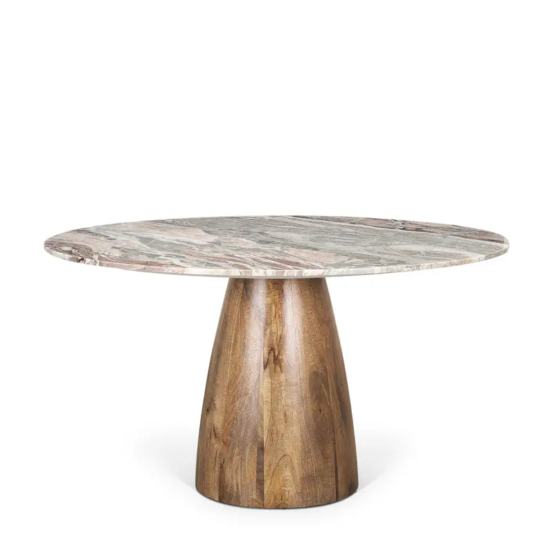 Allyson Dining Table: 54-Inch Round Brown Pedestal With Pink Marble Top 1